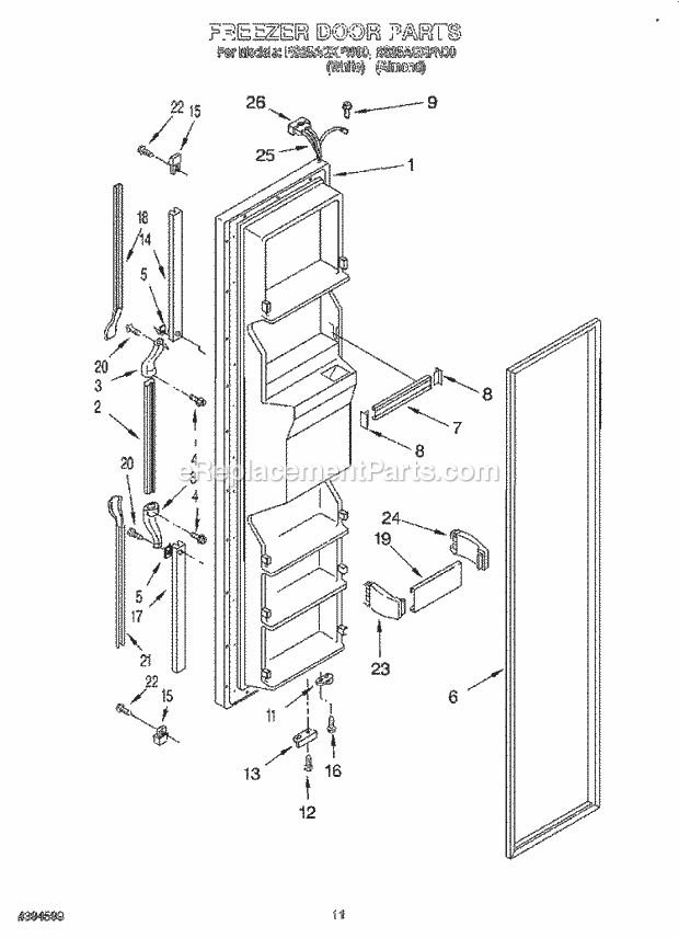 Roper RS25AQXFW00 Side-By-Side Refrigerator Freezer Door Diagram