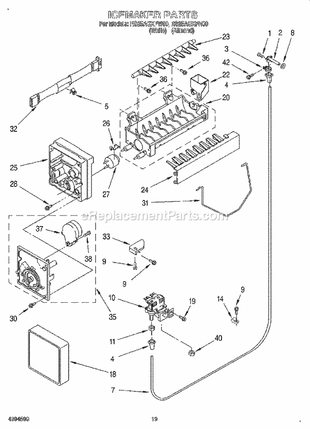 Roper RS25AQXFW00 Side-By-Side Refrigerator Icemaker, Lit/Optional Diagram