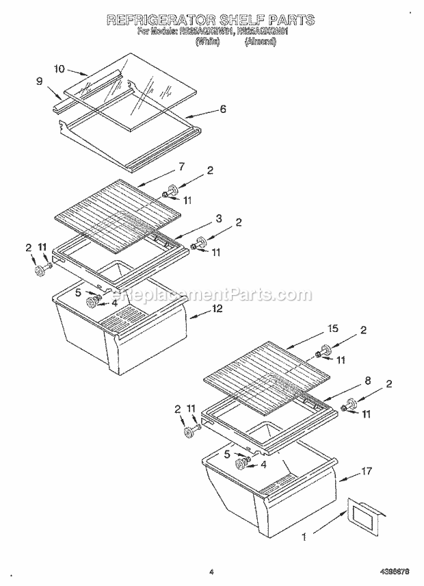 Roper RS25AQXGN01 Side-By-Side Refrigerator Refrigerator Shelf Diagram