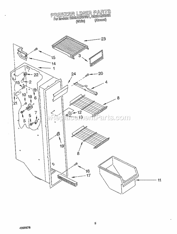 Roper RS25AQXGN01 Side-By-Side Refrigerator Freezer Liner Diagram