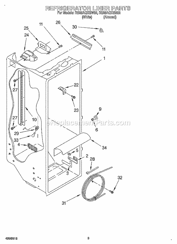 Roper RS25AQXGN02 Side-By-Side Side-By-Side Refrigerator Refrigerator Liner Diagram