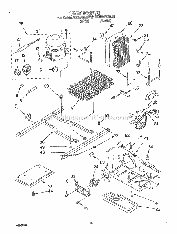 Roper RS25AQXGN02 Side-By-Side Side-By-Side Refrigerator Unit Diagram