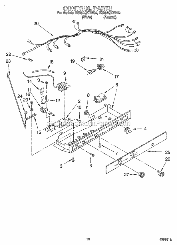 Roper RS25AQXGN02 Side-By-Side Side-By-Side Refrigerator Control Diagram