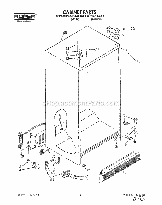 Roper RS25AWXAW00 Side-By-Side Refrigerators* Cabinet Diagram