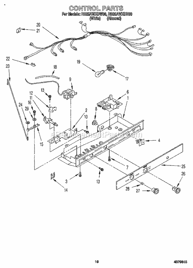 Roper RS25AWXDN00 Side-By-Side Refrigerator Control Diagram