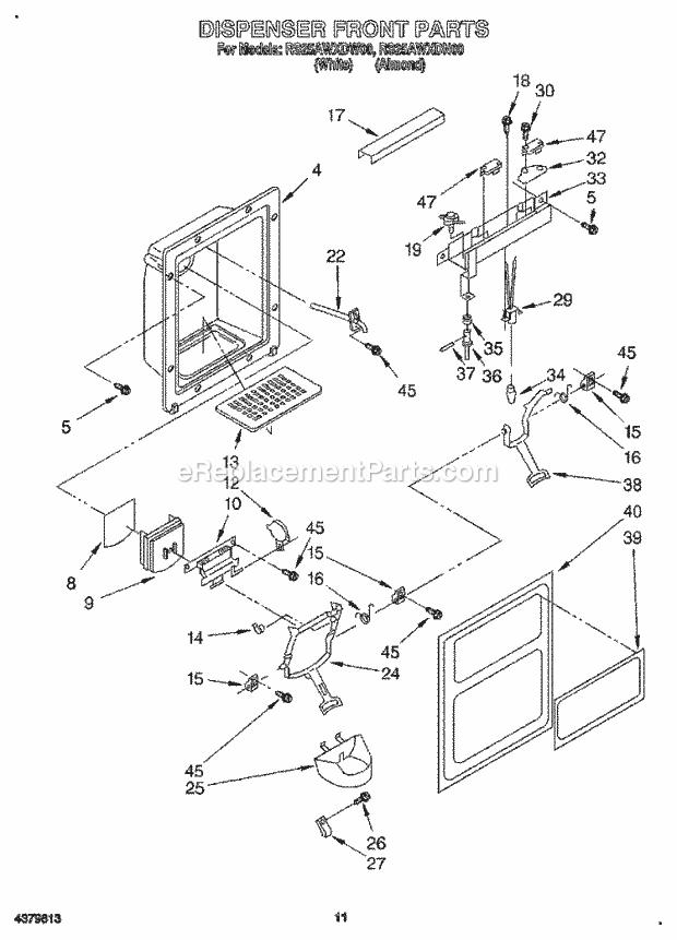 Roper RS25AWXDN00 Side-By-Side Refrigerator Dispenser Front Diagram