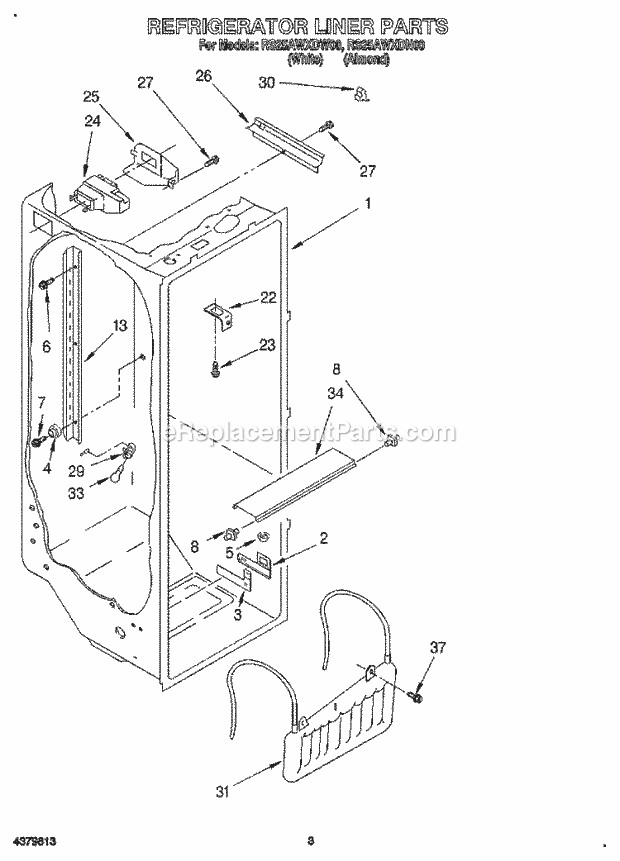 Roper RS25AWXDW00 Side-By-Side Refrigerator Refrigerator Liner Diagram