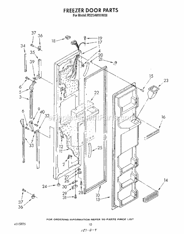 Roper RS25AWXVW00 Side-By-Side Refrigerators* Freezer Door Diagram