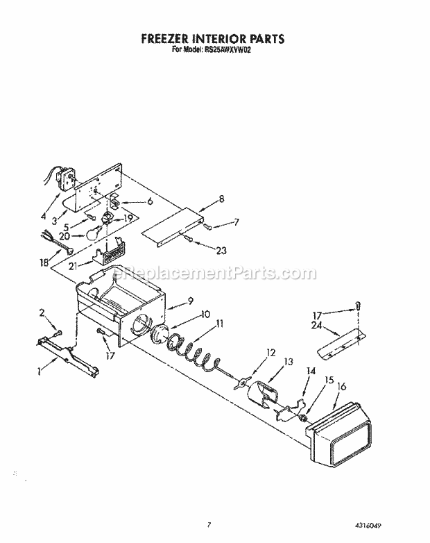 Roper RS25AWXVW02 Side-By-Side Refrigerators* Freezer Interior Diagram