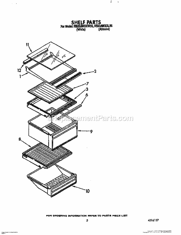 Roper RS25AWXXW00 Side-By-Side Refrigerators* Shelf Diagram