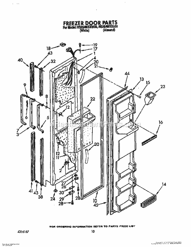 Roper RS25AWXXW00 Side-By-Side Refrigerators* Freezer Door Diagram