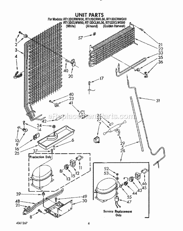 Roper RT12DCRWW00 Top Freezer Refrigerators* Unit Diagram