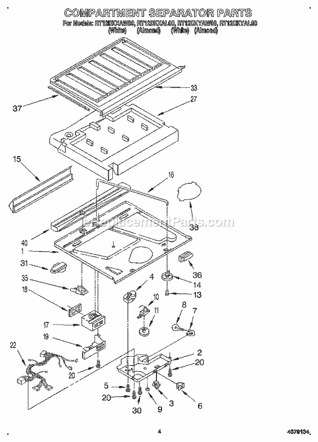 Roper RT12DKXAL00 Top Freezer Refrigerator Compartment Separator Diagram