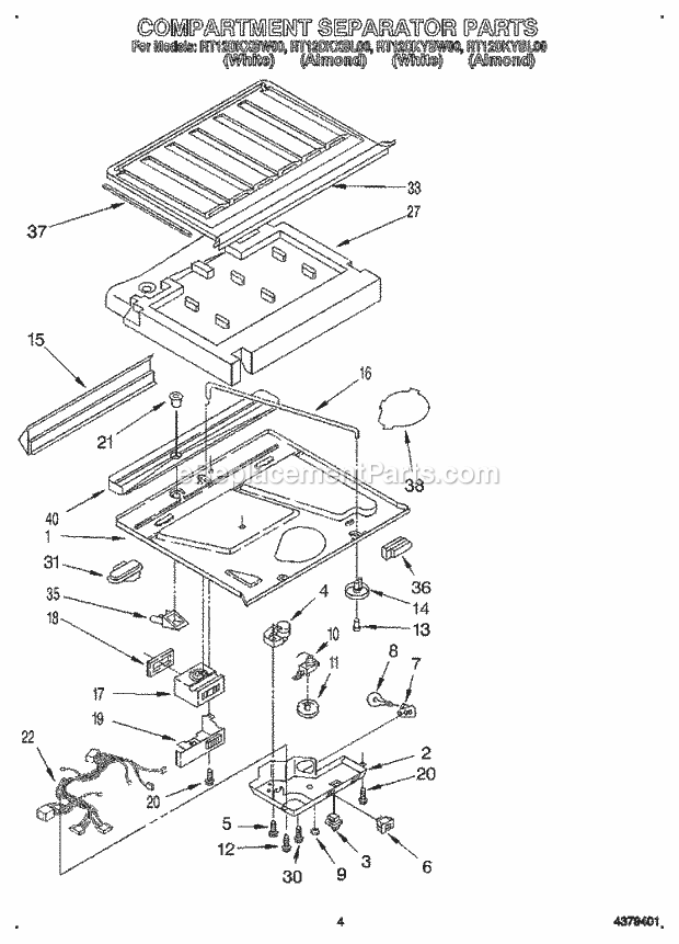 Roper RT12DKXBL00 Top Freezer Refrigerator Compartment Separator Diagram