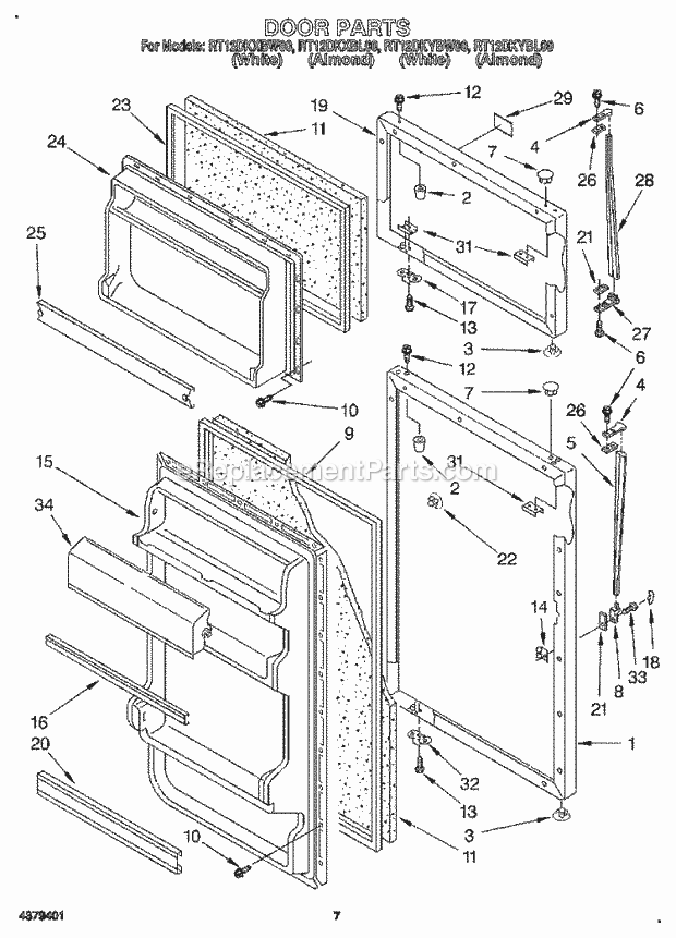 Roper RT12DKXBL00 Top Freezer Refrigerator Door, Lit/Optional Diagram