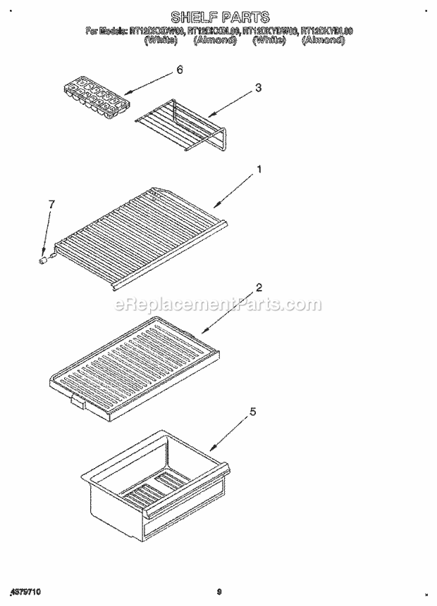 Roper RT12DKXDL00 Top Freezer Refrigerator Shelf Diagram