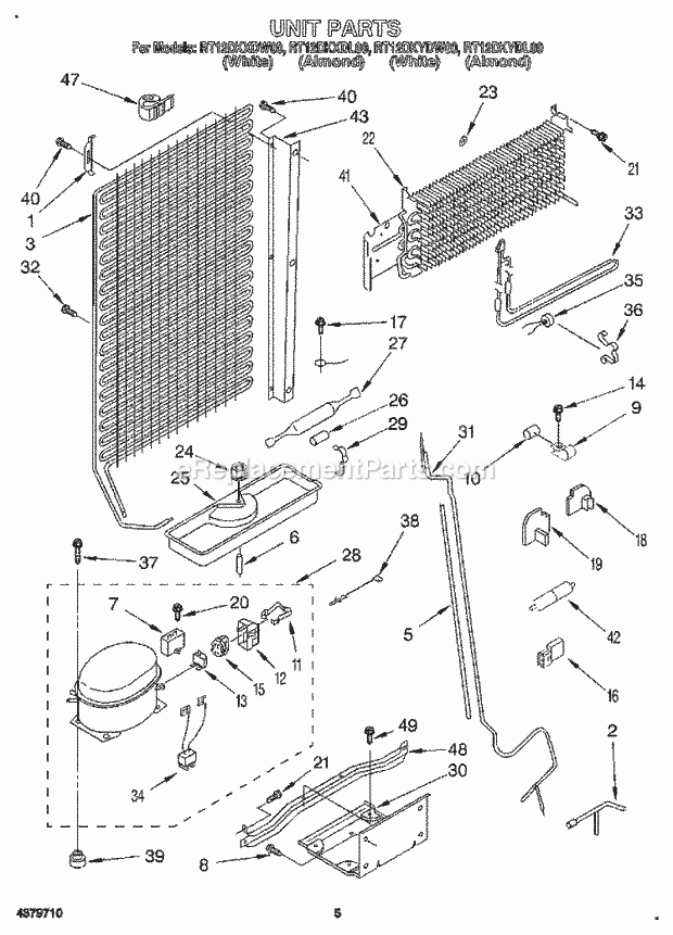 Roper RT12DKXDL00 Top Freezer Refrigerator Unit Diagram