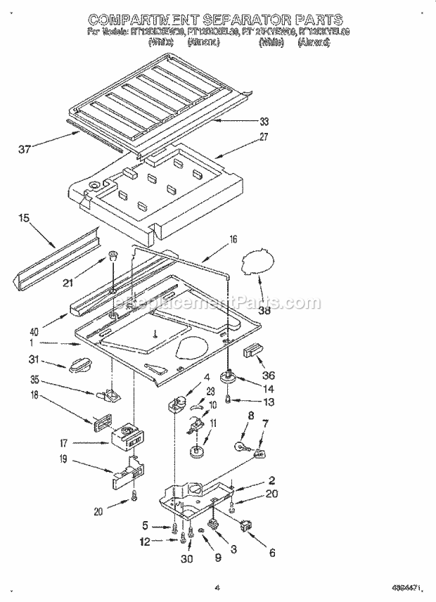 Roper RT12DKXEL00 Top Freezer Refrigerators Compartment Separator Diagram