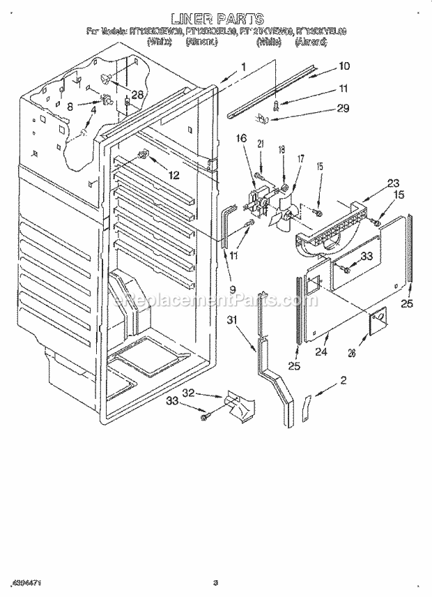 Roper RT12DKXEL00 Top Freezer Refrigerators Liner Diagram