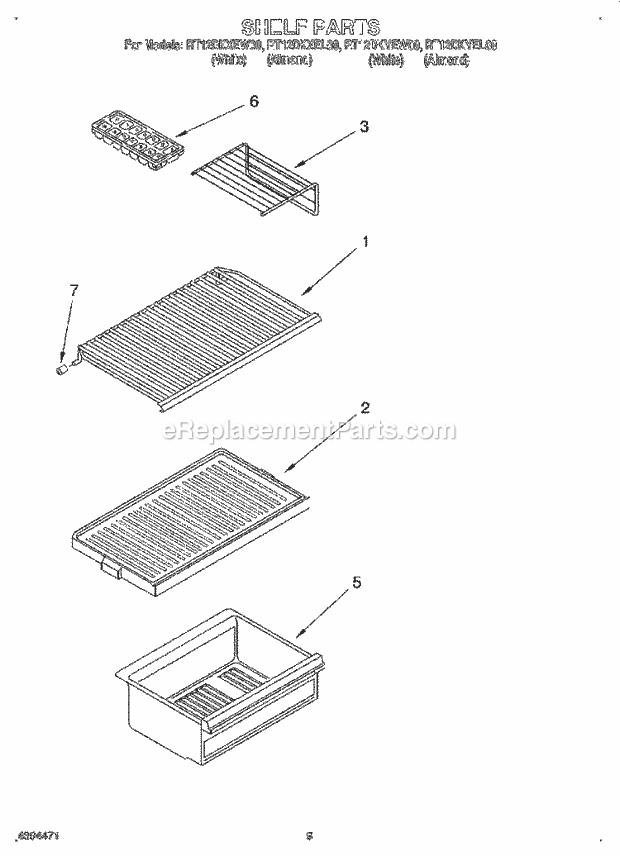 Roper RT12DKXEL00 Top Freezer Refrigerators Shelf Diagram