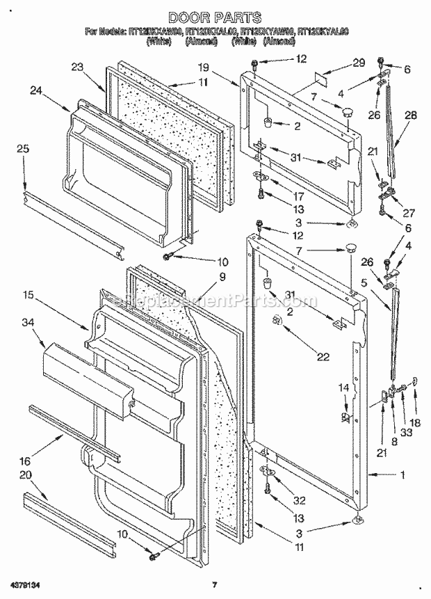 Roper RT12DKYAL00 Top Freezer Refrigerator Door, Lit/Optional Diagram