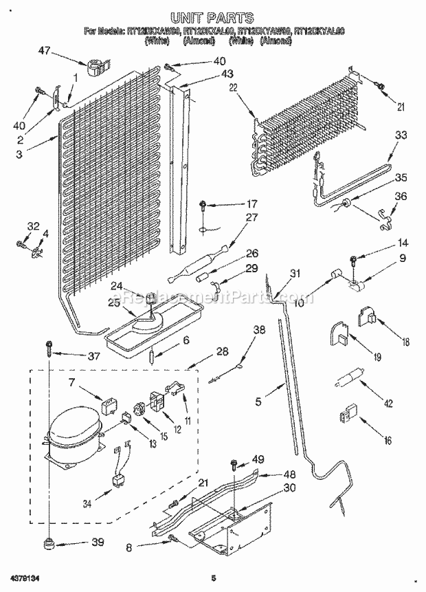 Roper RT12DKYAL00 Top Freezer Refrigerator Unit Diagram