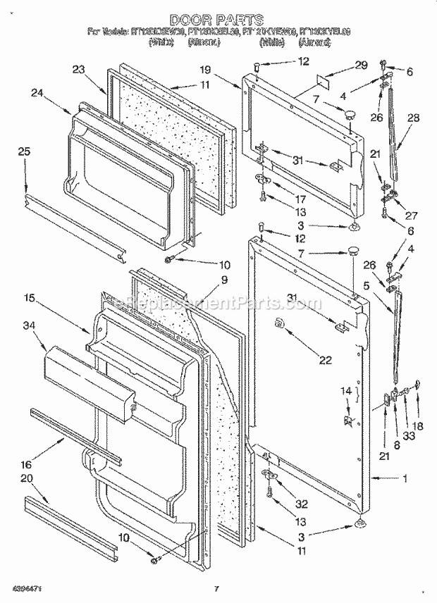 Roper RT12DKYEL00 Top Freezer Refrigerators Door, Lit/Optional Diagram