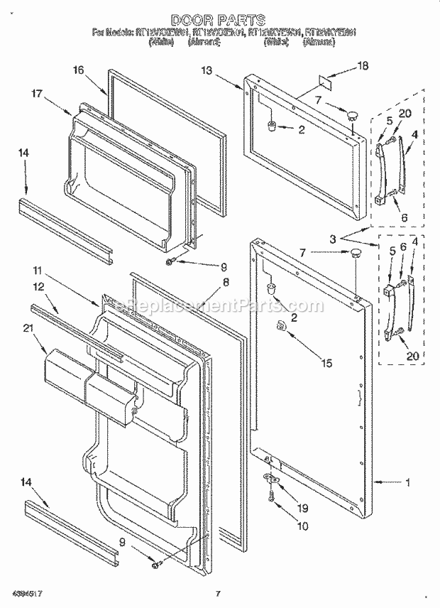 Roper RT12VKXEN01 Top Freezer Refrigerator Door, Lit/Optional Diagram