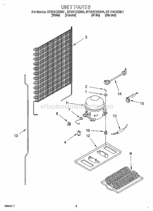 Roper RT12VKXEN01 Top Freezer Refrigerator Unit Diagram