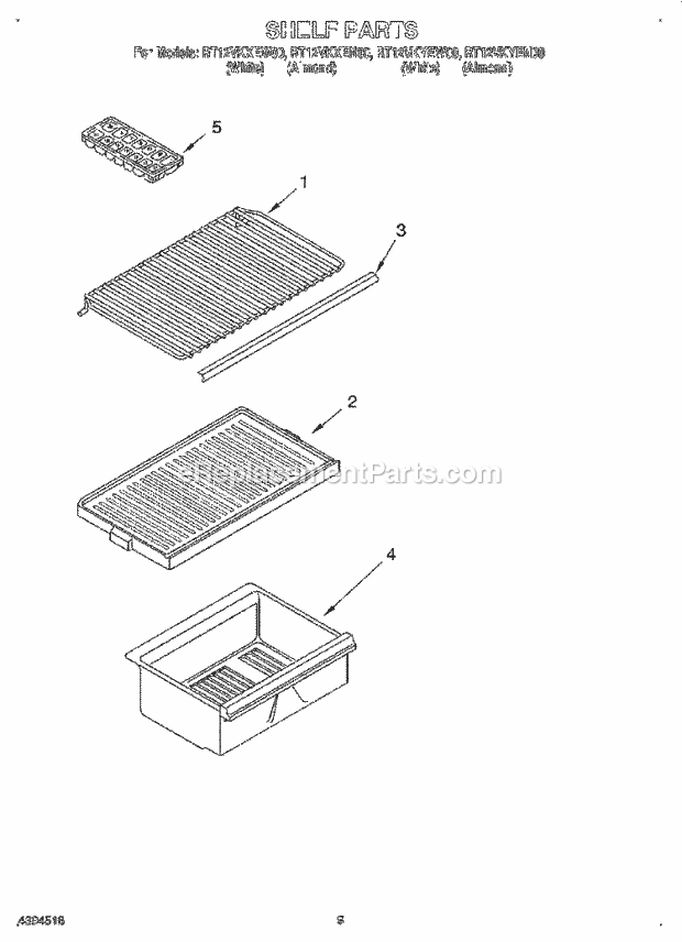 Roper RT12VKXEW00 Top Freezer Refrigerator Shelf Diagram