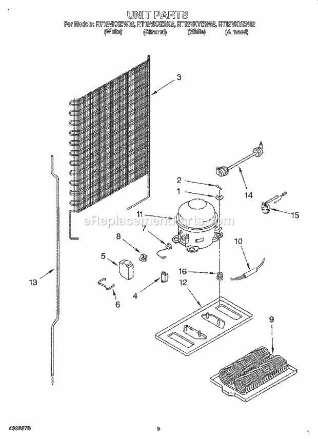 Roper RT12VKXEW02 Top Freezer Refrigerator Unit Diagram