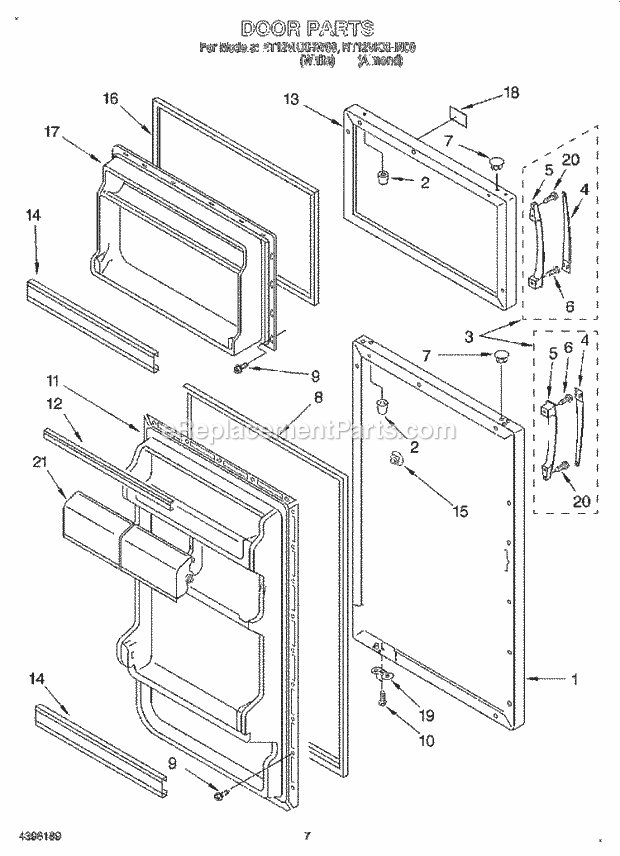 Roper RT12VKXHN00 Top Freezer Refrigerator Door, Lit/Optional Diagram