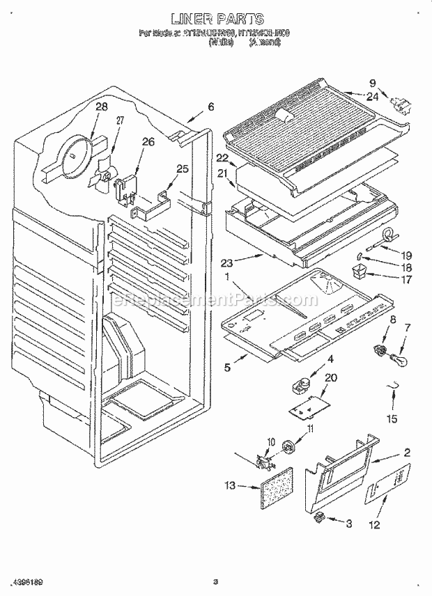 Roper RT12VKXHN00 Top Freezer Refrigerator Liner Diagram