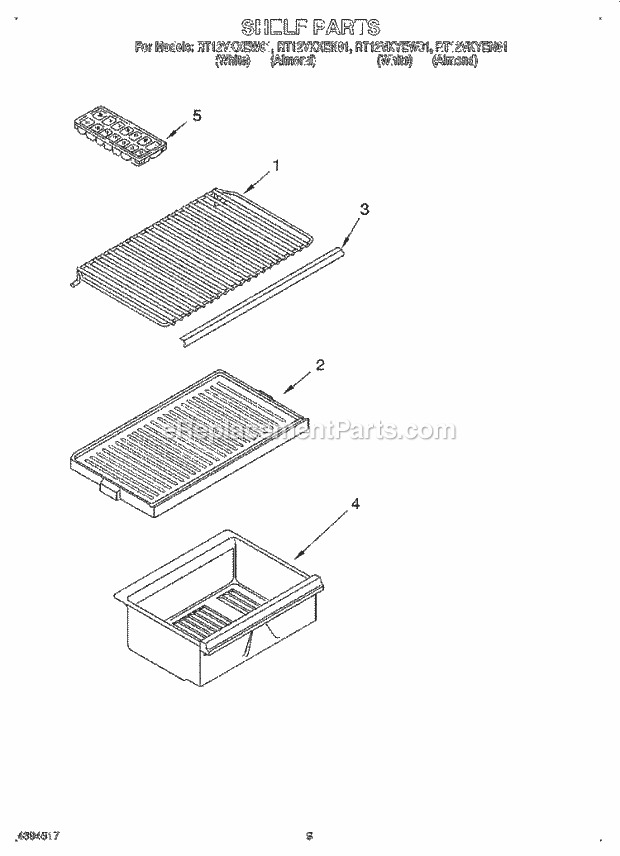 Roper RT12VKYEW01 Top Freezer Refrigerator Shelf Diagram