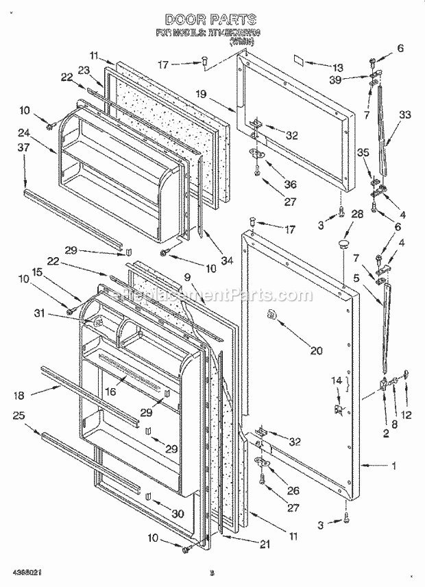 Roper RT14BKXGW00 Top Freezer Top-Mount Refrigerator Door Diagram