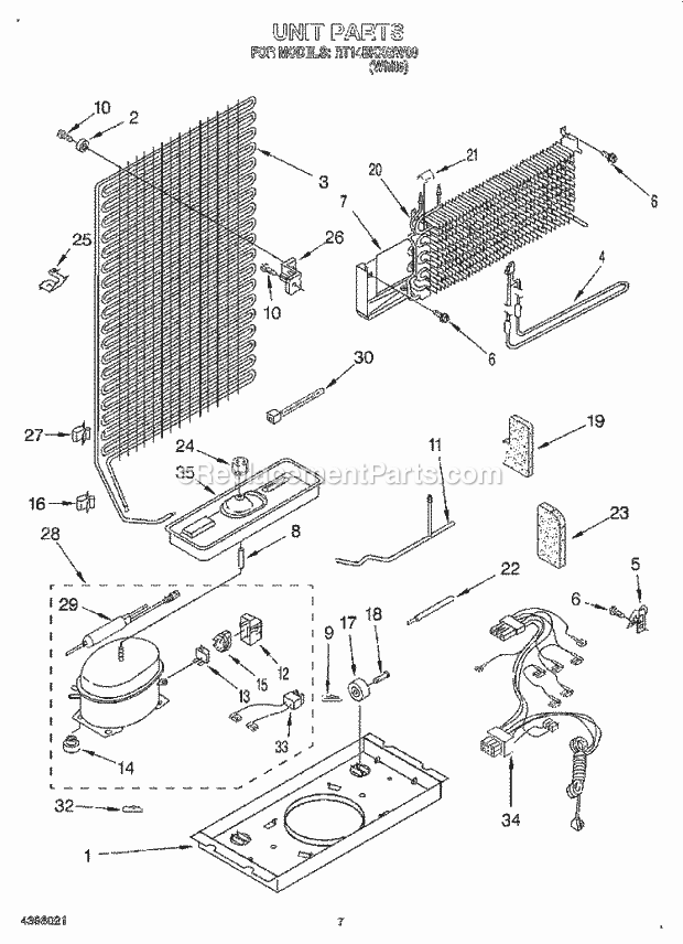 Roper RT14BKXGW00 Top Freezer Top-Mount Refrigerator Unit Diagram