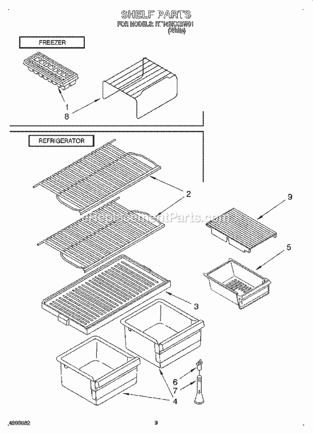 Roper RT14BKXGW01 Top Freezer Top-Mount Refrigerator Shelf, Lit/Optional Diagram