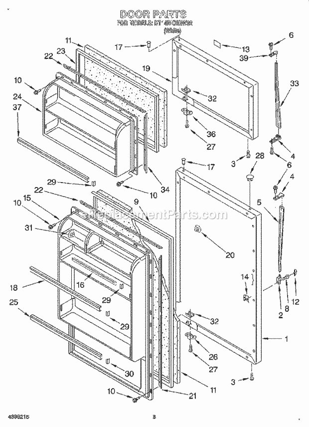 Roper RT14BKXGW02 Top Freezer Top-Mount Refrigerator Door Diagram