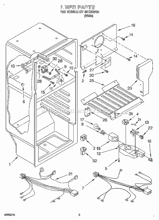 Roper RT14BKXGW02 Top Freezer Top-Mount Refrigerator Liner Diagram