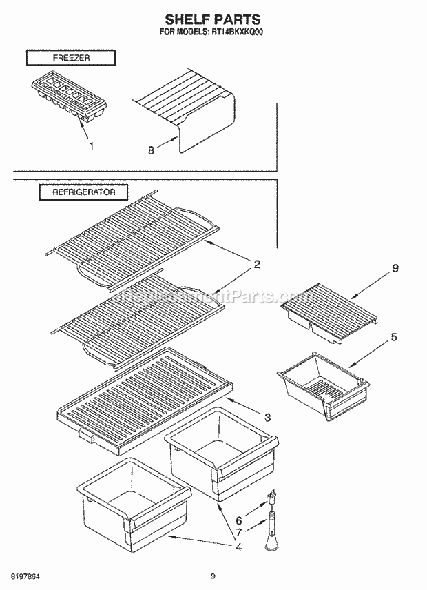 Roper RT14BKXKQ00 Top Freezer Top-Mount Refrigerator Shelf, Optional Diagram