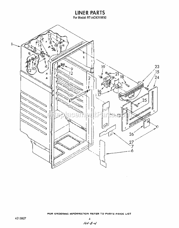 Roper RT14CKXVW00 Top Freezer Refrigerators* Liner Diagram