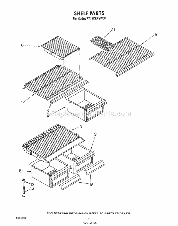 Roper RT14CKXVW00 Top Freezer Refrigerators* Shelf Diagram