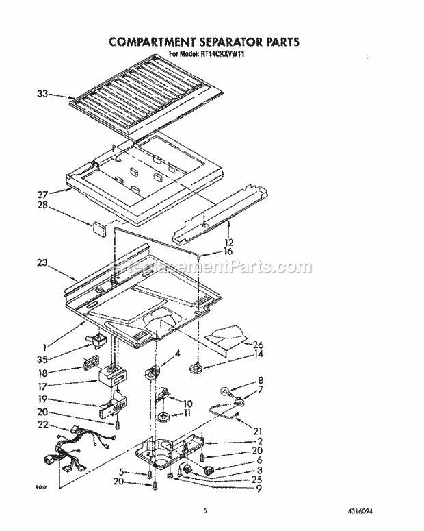 Roper RT14CKXVW11 Top Freezer Refrigerators* Compartment Separator Diagram