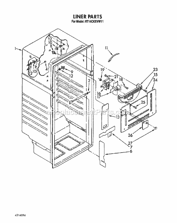 Roper RT14CKXVW11 Top Freezer Refrigerators* Liner Diagram