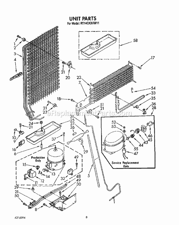 Roper RT14CKXVW11 Top Freezer Refrigerators* Unit Diagram