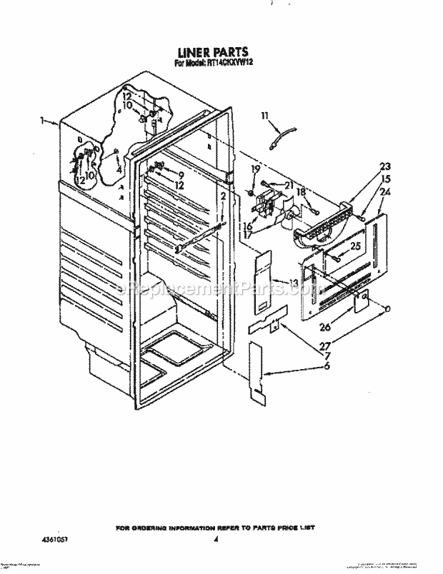 Roper RT14CKXVW12 Top Freezer Refrigerators* Liner Diagram