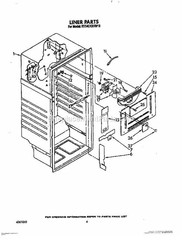 Roper RT14CKXVW13 Top Freezer Refrigerators* Liner Diagram