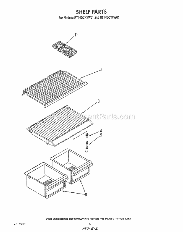 Roper RT14DCXVW01 Top Freezer Refrigerators* Shelf Diagram