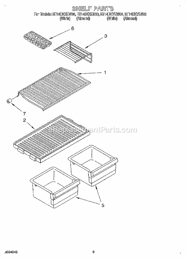 Roper RT14DKXEN00 Top Freezer Refrigerator Shelf Diagram