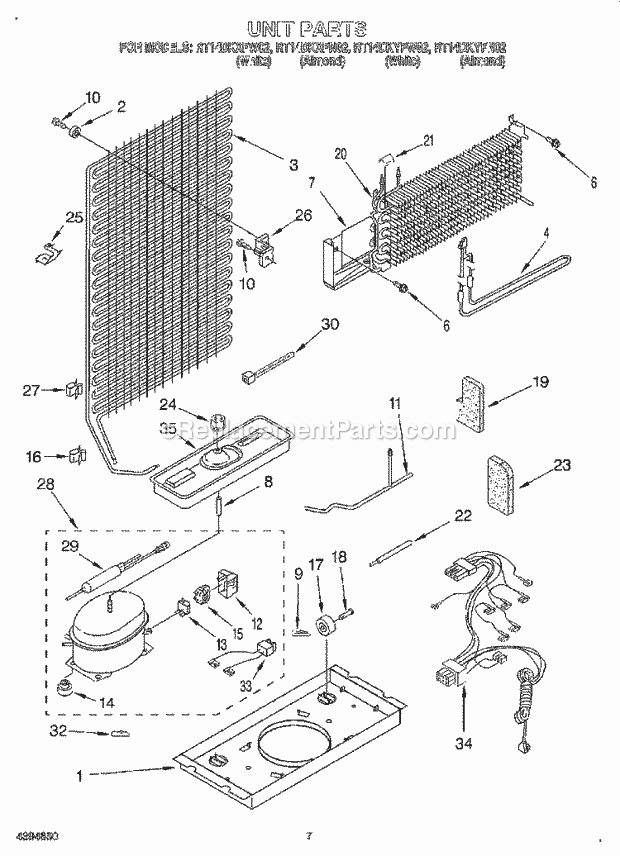 Roper RT14DKXFN02 Top Freezer Refrigerators Unit Diagram